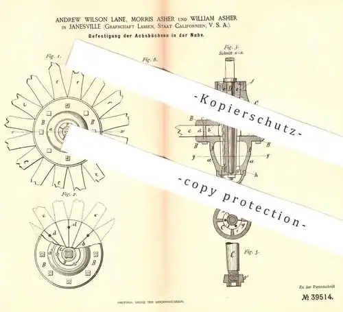 original Patent - Andrew Wilson Lane , Morris & William Asher , Janesville Lassen , Kalifornien USA , Achsbüchse im Rad