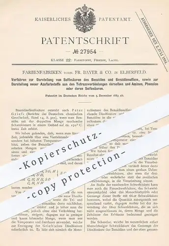 original Patent - Farbenfabriken vorm. Fr. Bayer & Co. , Elberfeld , 1883 , Darstellung von Sulfosäuren | Säure | Griess