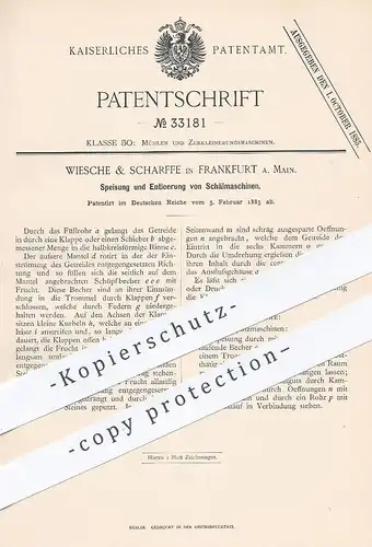 original Patent - Wiesche & Scharffe , Frankfurt / Main 1885 , Speisung u. Entleerung der Schälmaschine | Mühle , Mühlen