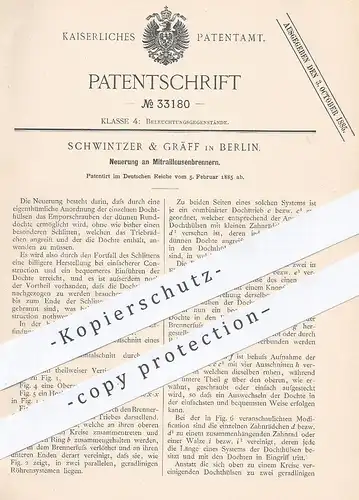 original Patent - Schwintzer & Gräff , Berlin , 1885 , Mitrailleusenbrenner | Brenner | Licht , Beleuchtung , Gasbrenner