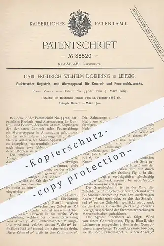 original Patent - Carl Friedrich Wilhelm Doehring / Leipzig , 1886 , Feuermelder | Brandmelder | Morsen , Alarm , Signal