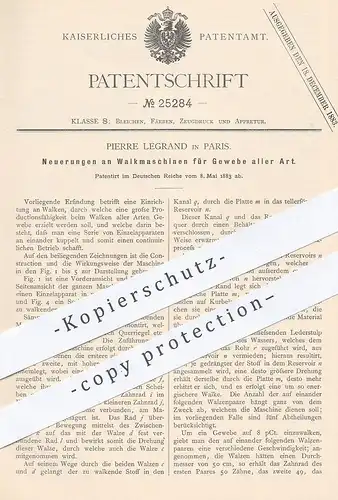 original Patent - Pierre Legrand , Paris , Frankreich , 1883 , Walkmaschine für Gewebe , Stoff | Walken , Walzen !!