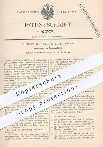 original Patent - August Klönne , Dortmund , 1882 , Regenerator | Regeneratoren , Feuerung , Kamin , Ofen , Heizung !!