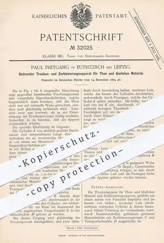 original Patent - Paul Freygang , Leipzig / Eutritzsch , 1884 , Trocknen u. Zerkleinern von Ton per Rotation | Brennofen