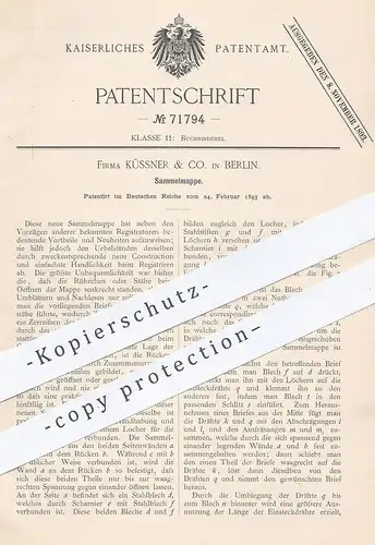 original Patent - Küssner & Co. Berlin , 1893 , Sammelmappe | Mappe , Ordner , Buchbinder , Buch , Papier , Papierfabrik