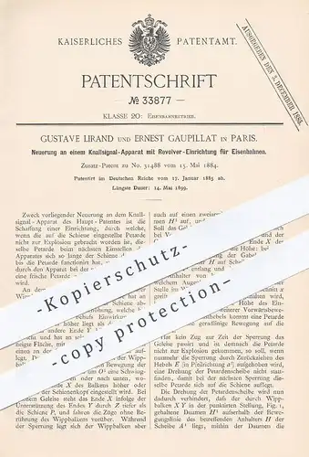 original Patent - Gustave Lirand , Ernest Gaupillat , Paris , Frankreich , 1885 , Signal mit Revolver für Eisenbahn !!