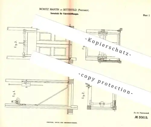 original Patent - Moritz Martin , Bitterfeld / Preußen , 1884 , Verschluss für Fahrstuhlöffnungen | Fahrstuhl , Aufzug !