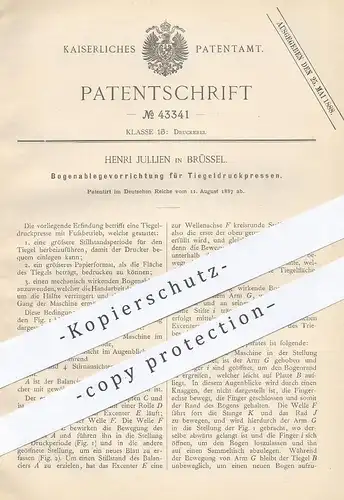 original Patent - Henri Jullien , Brüssel , 1887 , Bogenablegevorrichtung für Tiegeldruckpresse | Druck - Presse !!