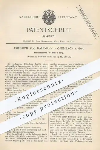 original Patent - Friedrich Aug. Hartmann , Offenbach / Main , 1887 , Wendeapparat für Malz | Bier , Brauerei , Maische