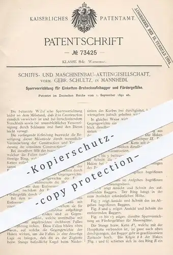 original Patent - Schiffs- u. Maschinenbau AG vorm. Gebr. Schultz , Mannheim , 1892 , Sperre für Bagger , Schaufelbagger