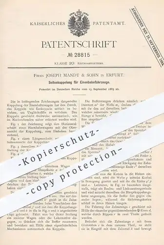 original Patent - Joseph Mandt & Sohn , Erfurt 1883 , Seitenkupplung für Eisenbahnen | Eisenbahn - Kupplung | Lokomotive