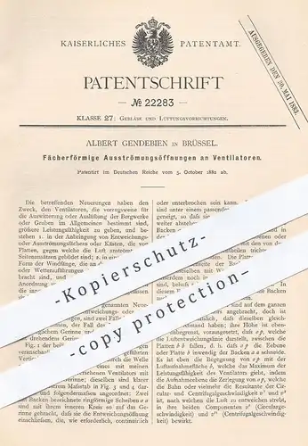 original Patent - Albert Gendebien , Brüssel , 1882 , Leistungssteigerung am Ventilator für Bergwerk , Bergbau | Gebläse
