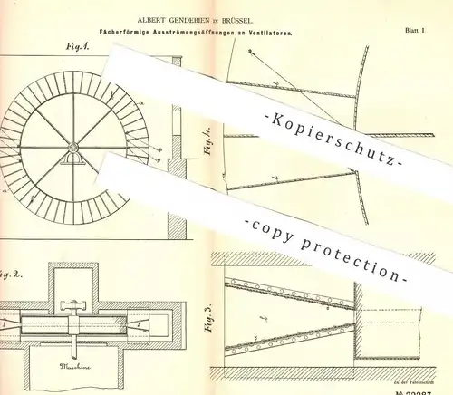 original Patent - Albert Gendebien , Brüssel , 1882 , Leistungssteigerung am Ventilator für Bergwerk , Bergbau | Gebläse
