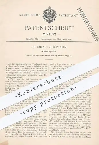 original Patent - J. R. Frikat , München , 1893 , Achsenregulator | Achse | Regulator , Motor , Motoren , Regulatoren !!