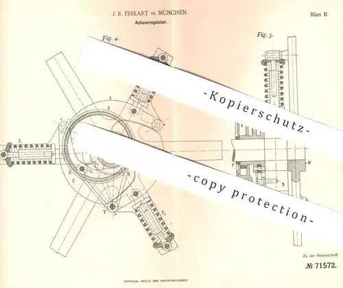 original Patent - J. R. Frikat , München , 1893 , Achsenregulator | Achse | Regulator , Motor , Motoren , Regulatoren !!