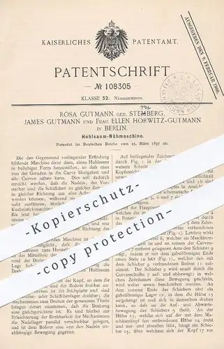 original Patent - Rosa Gutmann geb. Sternberg / James Gutmann / Ellen Horwitz , Berlin , 1897 , Hohlsaum - Nähmaschine !