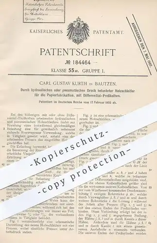 original Patent - Carl Gustav Kurth , Bautzen , 1905 , Holzschleifer | Holz , Papier , Papierfabrik , Hydraulik !!