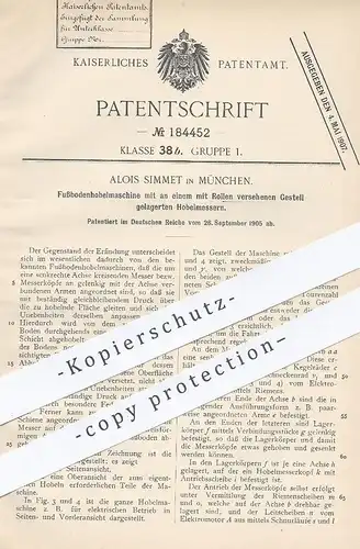 original Patent - Alois Simmet , München , 1905 , Fußboden - Hobelmaschine | Hobel , Holz , Tischler , Hobelmesser !
