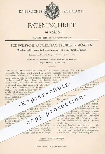 original Patent - Podewils'sche Fäcalextractfabriken , München , 1892 , Trockner mit Heiz- u. Trockenräumen | Heizung !!