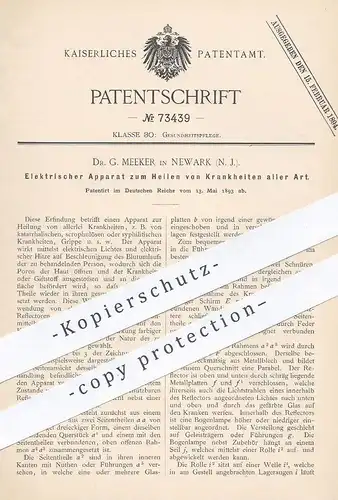 original Patent - Dr. G. Meeker , Newark , 1893 , Elektrischer Apparat zum Heilen von Krankheiten | Wärmelampe , Medizin