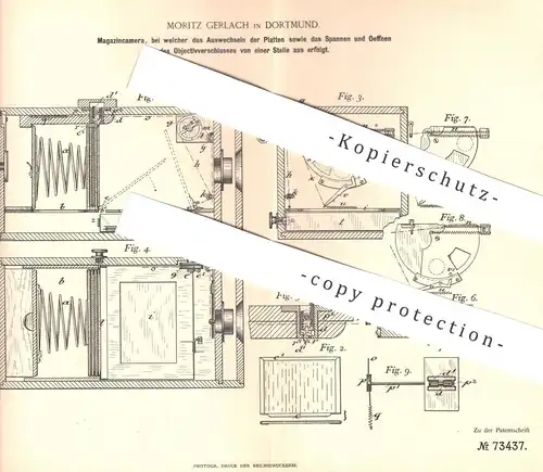original Patent - Moritz Gerlach , Dortmund , 1893 , Magazinkamera | Foto - Kamera | Fotograf , Fotografie , Photograph