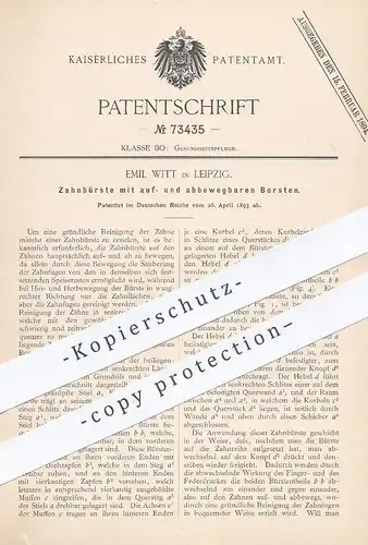 original Patent - Emil Witt , Leipzig , 1893 , Zahnbürste mit bewegbaren Borsten | Zahn - Bürste | Zahnarzt , Zähne !!