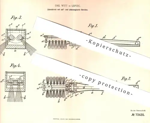 original Patent - Emil Witt , Leipzig , 1893 , Zahnbürste mit bewegbaren Borsten | Zahn - Bürste | Zahnarzt , Zähne !!