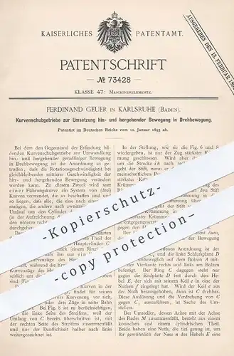 original Patent - Ferdinand Geuer , Karlsruhe , 1893 , Kurvenschubgetriebe | Getriebe , Motor , Motoren !!