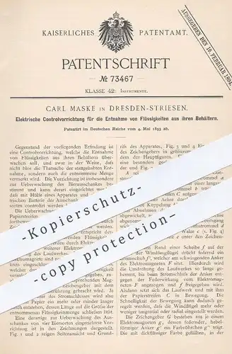 original Patent - Carl Maske , Dresden / Striesen , 1893 , Elektrische Kontrolle an Zapfanlage | Bier , Wein , Wasser !!