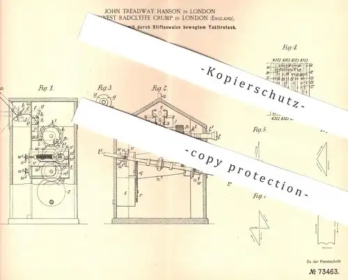 original Patent - John Treadway Hanson , Ernest Radclyffe Crump , London , England , 1893 , Taktierstock , Musik !!