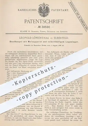 original Patent - Leopold Löwenthal , Elberfeld , 1886 , Bandhaspel mit Messapparat und Lagenleger | Stoff , Gewebe !!!