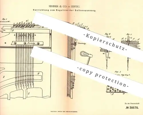 original Patent - Serbser & Co. Leipzig , 1886 , Spannen der Saiten an Geige , Violine | Musikinstrument , Musik !!!