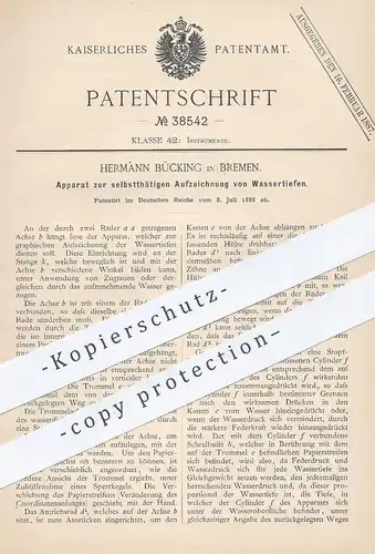 original Patent - Hermann Bücking , Bremen , 1886 , Aufzeichnung von Wassertiefe | Wasser - Messung | Schiff , Schiffe