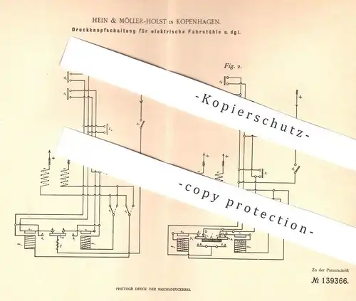 original Patent - Hein & Möller Holst , Kopenhagen , Dänemark , 1901 , Druckknopfschaltung f. elektr. Fahrstuhl | Aufzug