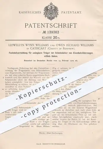 original Patent - Llewellyn Wynn und Owen Richard Williams , Cathcart , Renfrew , 1902 , Schutzdach an Eisenbahn !!