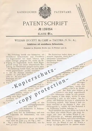 original Patent - William Leggett Mc Cabe , Tacoma , USA , 1902 , Schüttrinne mit einstellbaren Seitenwänden | Förderung