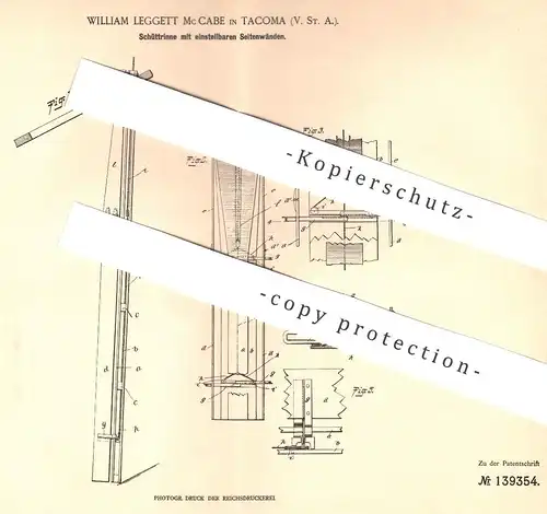 original Patent - William Leggett Mc Cabe , Tacoma , USA , 1902 , Schüttrinne mit einstellbaren Seitenwänden | Förderung