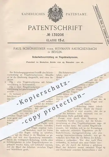 original Patent - Paul Schönheimer vorm. Hermann Rauschenbach , Berlin , 1900 , Tiegeldruckpresse | Druck - Presse !!
