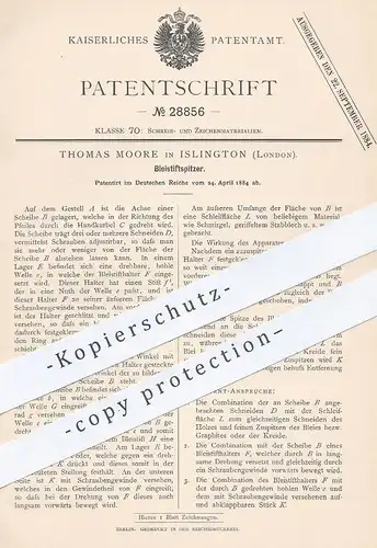 original Patent - Thomas Moore , Islington , London , 1884 , Bleistiftspitzer | Bleistift - Anspitzer | Stift , Schule !