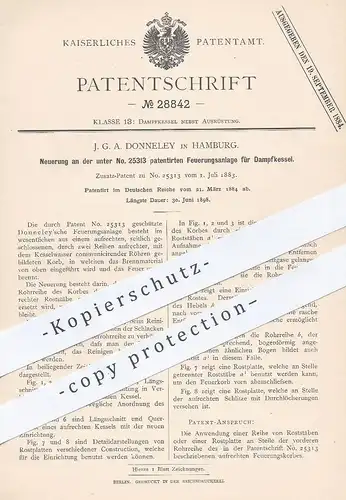 original Patent - J. G. A. Donneley , Hamburg , 1884 , Feuerung für Dampfkessel | Kessel , Heizung , Ofen !!