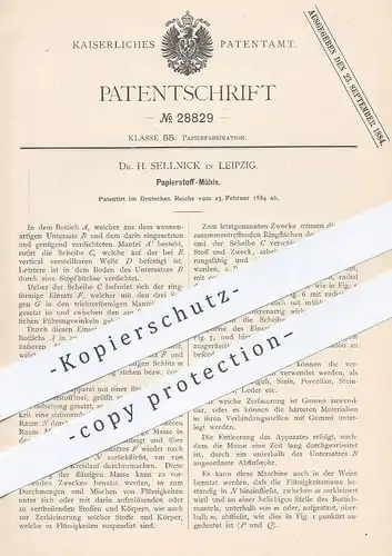 original Patent - Dr. H. Sellnick , Leipzig , 1884 , Papierstoff - Mühle | Papier , Papierfabrik , Mühlen , Stoff !!