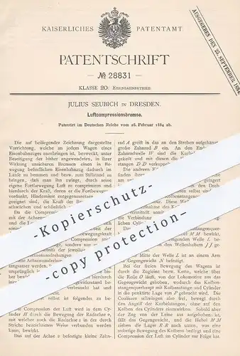 original Patent - Julius Seubich , Dresden , 1884 , Luftkompressionsbremse | Luftbremse , Bremse , Eisenbahn , Bremsen