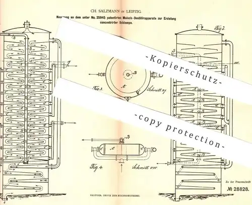 original Patent - Ch. Salzmann , Leipzig , 1884 , Maisch - Destillierapparat für konzentrierte Schlempe | Destillieren !