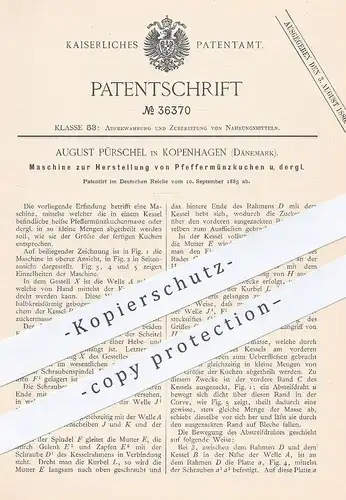 original Patent - August Pürschel , Kopenhagen , Dänemark , 1885 , Herstellung von Pfeffermünzkuchen | Kuchen , Bäcker !