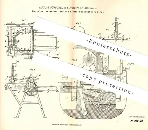 original Patent - August Pürschel , Kopenhagen , Dänemark , 1885 , Herstellung von Pfeffermünzkuchen | Kuchen , Bäcker !