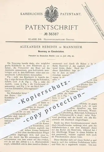 original Patent - Alexander Heberer , Mannheim , 1885 , Eisschrank | Kühlschrank , Eis , Kühlung , Kühlen !!