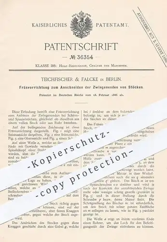 original Patent - Teichfischer & Falcke , Berlin , 1886 , Fräsvorrichtung zum Anschneiden der Enden am Stock | Fräse !!