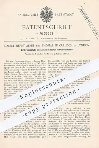 original Patent - Robert Henry Armit , Thomas Mc Culloch , London 1886 , Batteriegeschütz | Geschütz , Patronen , Waffen