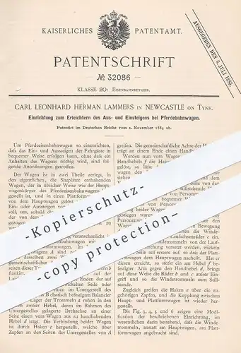 original Patent - Carl Leonhard Herman Lammers , Newcastle , 1884 , Aus- u. Einsteigen bei Pferde - Eisenbahnwagen