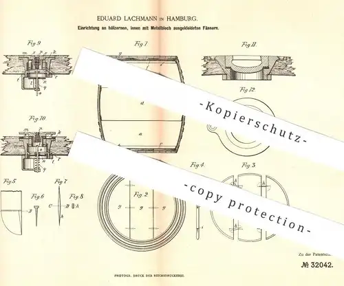 original Patent - Eduard Lachmann , Hamburg , 1884 , mit Metallblech ausgekleidetes Holzfass | Holz - Fass | Bier , Wein